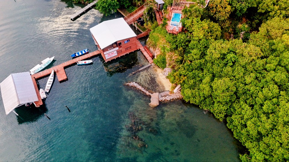 The dock and beach from above