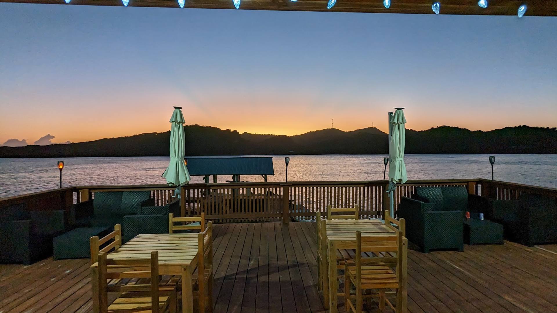 Sunset over the bay from La Rosa Tiki Bar
